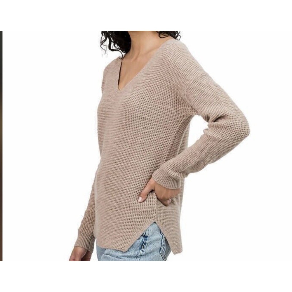 KERSH. Ladies' Tan, Waffle Knit Sweater. Merino Wool blend. Size L. Long sleeve